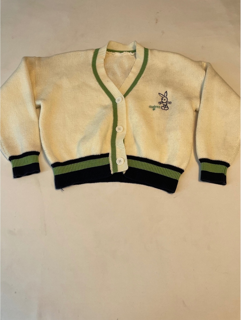 Stagione Cream Cardigan with Green and Black Trim